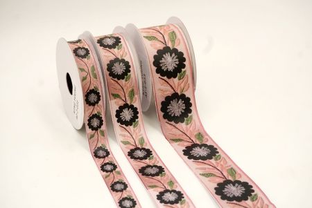 Frühling Schwarz/Rauch Pink Blume Jacquardband_AI-KN